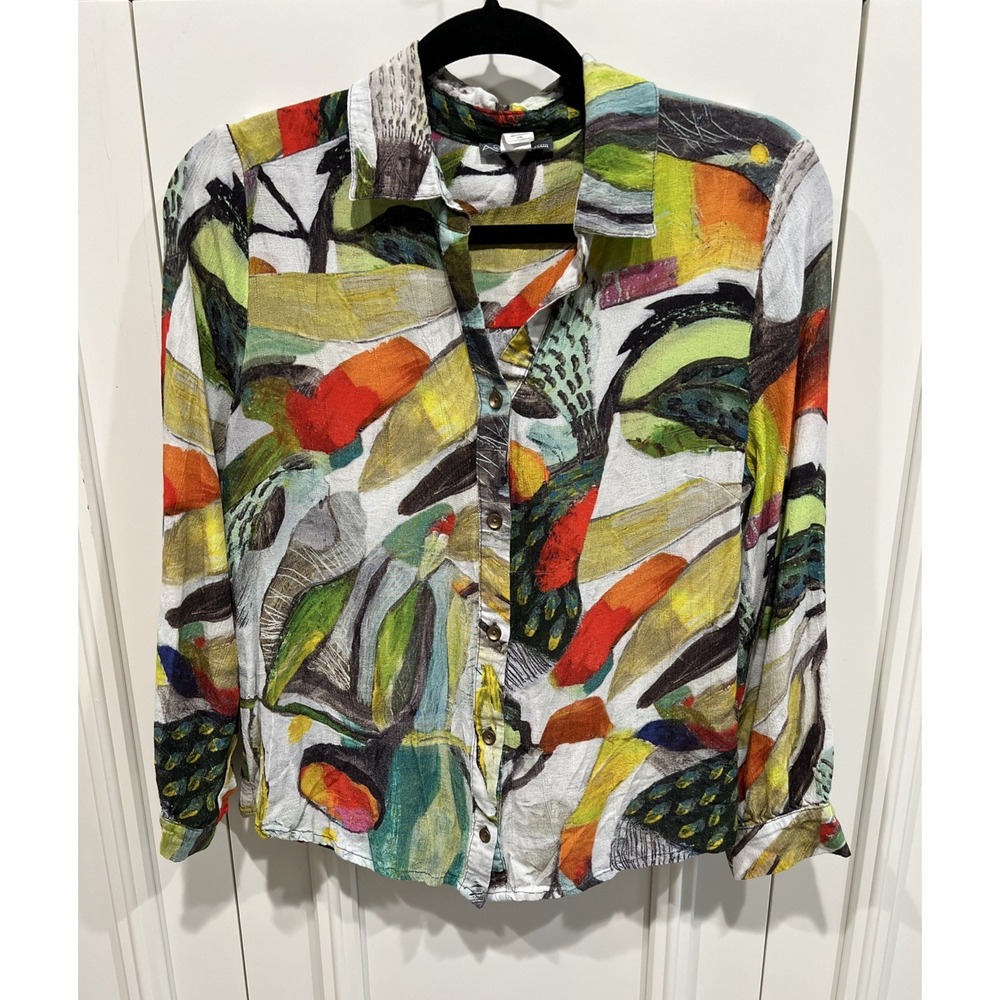 Art by Dolcezza Womens Button Up Shirt Size Medium Abstract Artsy Relaxed‎ Boho